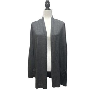 Talbots Women Charcoal Gray Pure Merino Wool Open Front Cardigan Sweater Size L